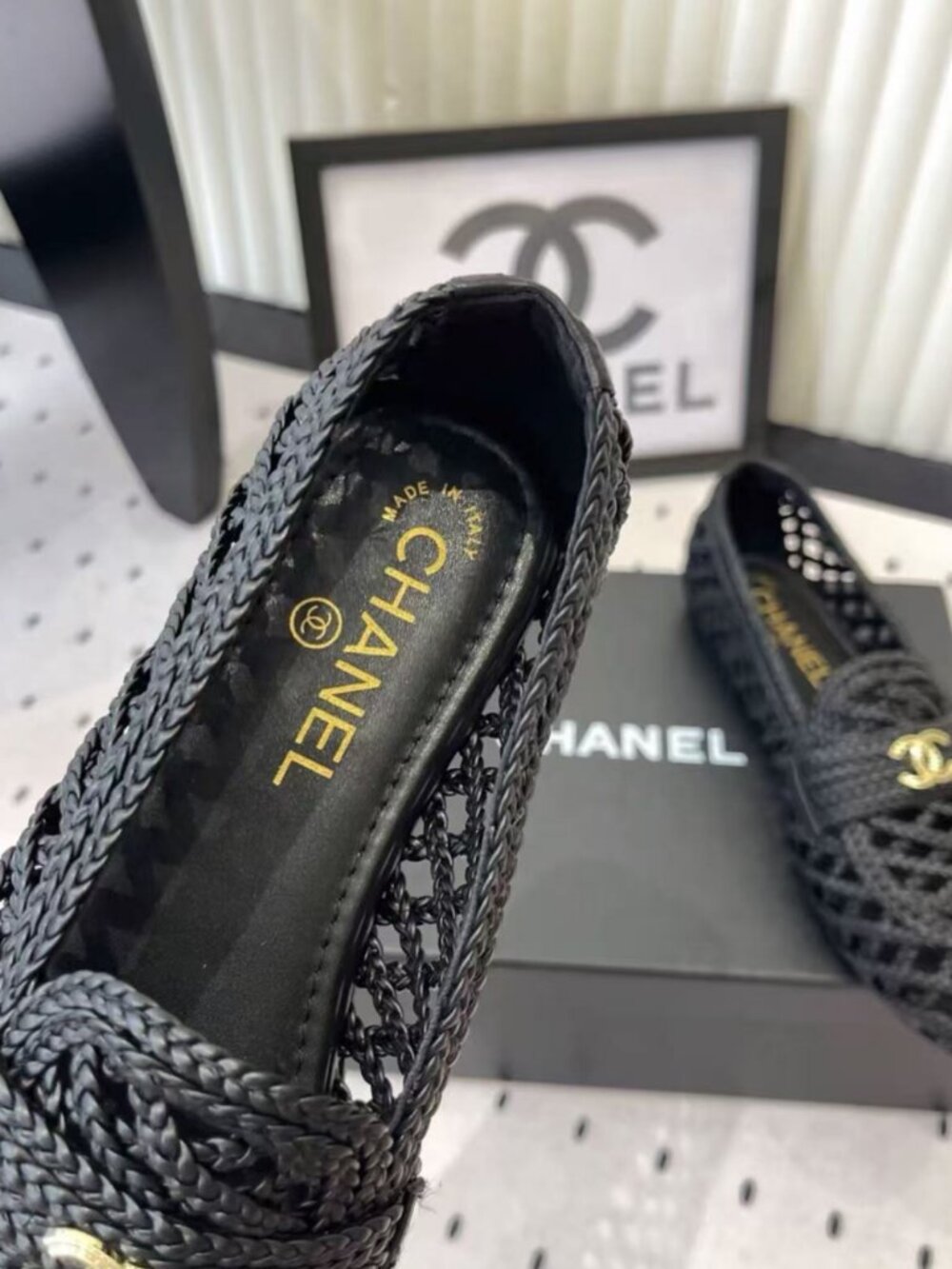 CHANEL Black Woven Interlocking CC Loafers - Picture 6 of 8